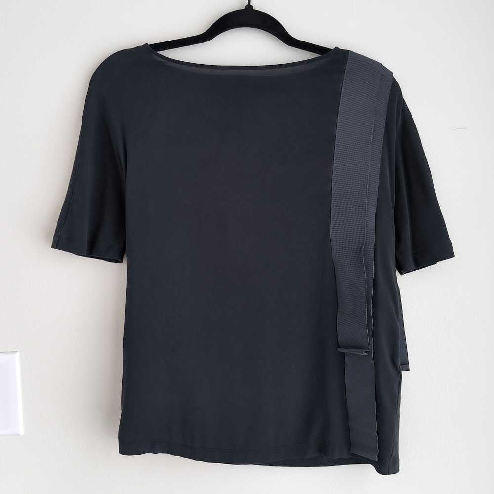 Fabiana Filippi mixed fabric t shirt with asymmetric ribbon accents